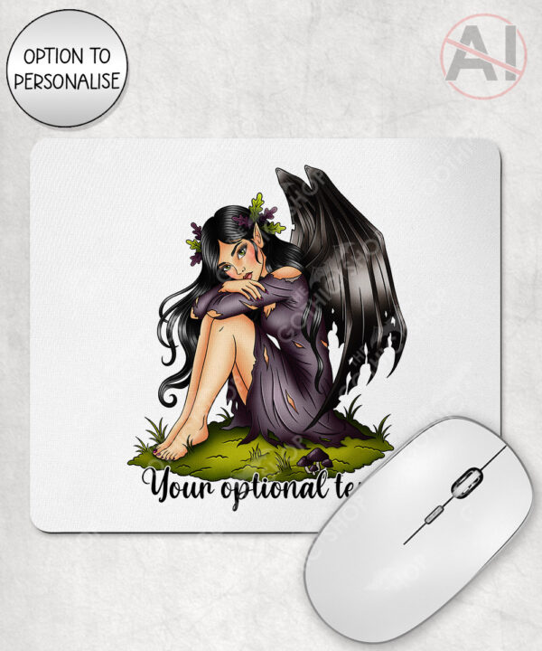 fae gothic bat wing fairy mouse mat option to personalise