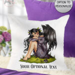fae gothic bat wing fairy velvet cushion option to personalise