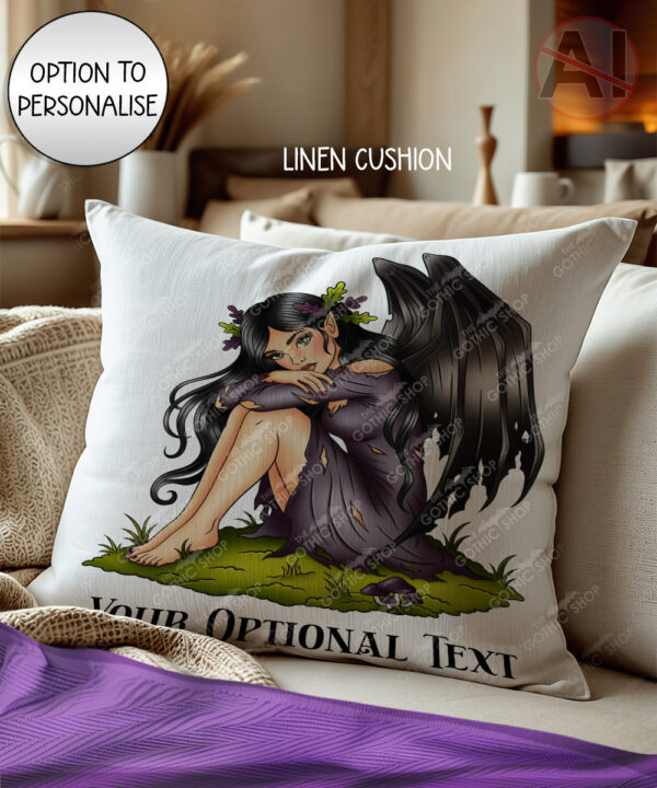 fae gothic bat wing fairy velvet cushion option to personalise