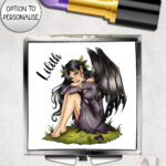 fae gothic bat wing fairy compact mirror option to personalise