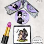 fae gothic bat wing fairy compact mirror option to personalise
