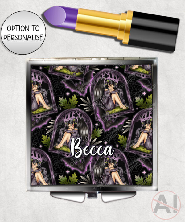 fae gothic bat wing fairy compact mirror option to personalise