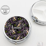 fae gothic bat wing fairy round pill box option to personalise