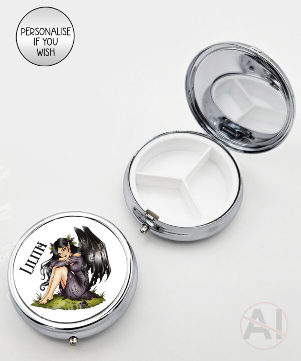 fae gothic bat wing fairy round pill box option to personalise