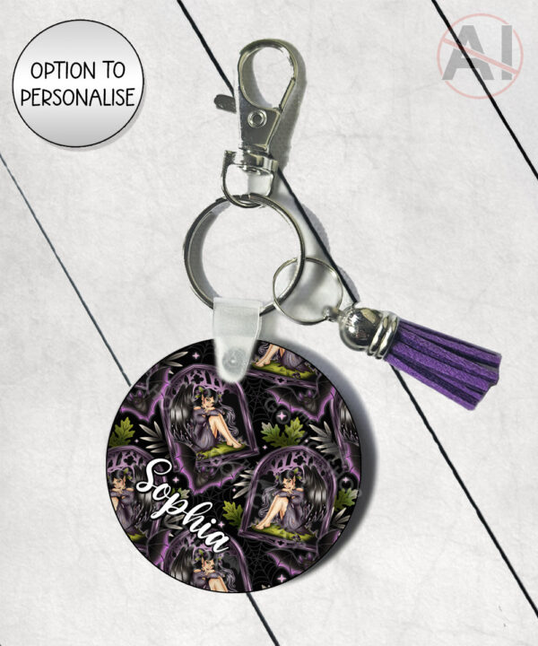 fae gothic bat wing fairy keyring option to personalise