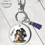 fae gothic bat wing fairy keyring option to personalise