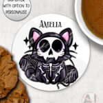 skelly cat & balls of wool gothic mug and/or coaster optional to personalise