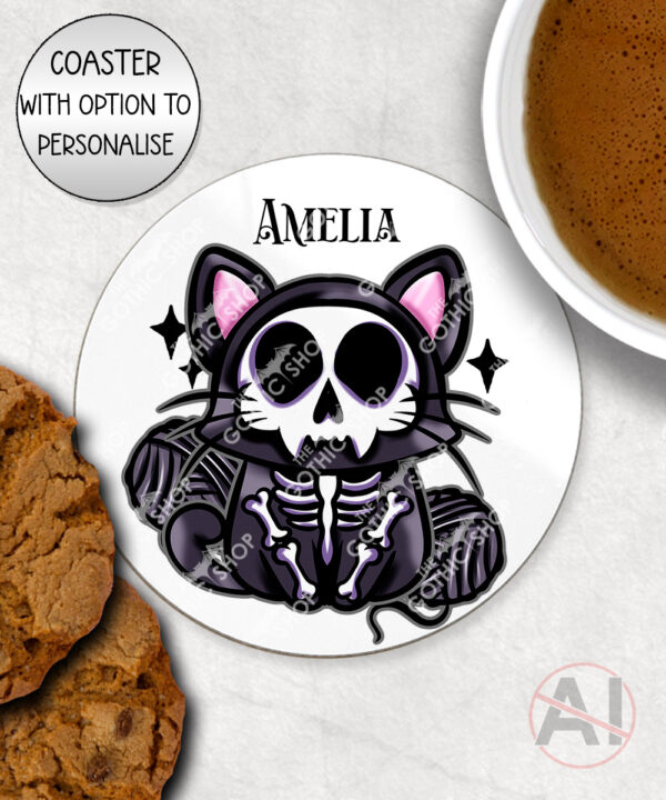 skelly cat & balls of wool gothic mug and/or coaster optional to personalise