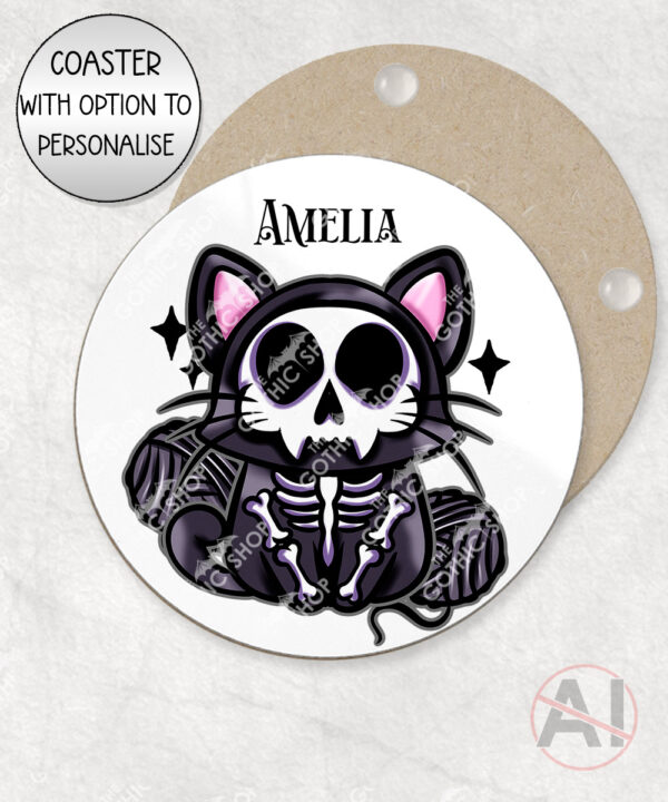skelly cat & balls of wool gothic mug and/or coaster optional to personalise