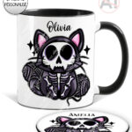 skelly cat & balls of wool gothic mug and/or coaster optional to personalise
