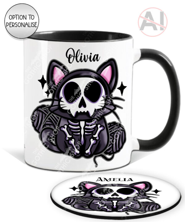 skelly cat & balls of wool gothic mug and/or coaster optional to personalise