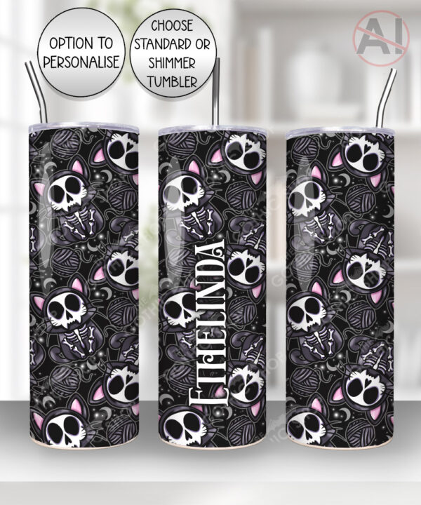 skelly cat & balls of wool gothic straight tumbler option to personalise