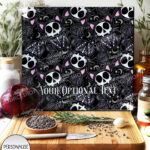 skelly cat & balls of wool gothic glass chopping board option to personalise