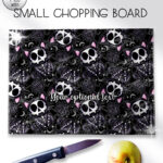 skelly cat & balls of wool gothic glass chopping board option to personalise