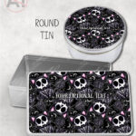 skelly cat & balls of wool gothic storage tin option to personalise
