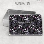 skelly cat & balls of wool gothic storage tin option to personalise
