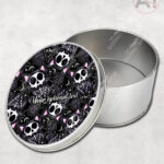 skelly cat & balls of wool gothic storage tin option to personalise