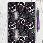 skelly cat & balls of wool gothic notebook journal option to personalise