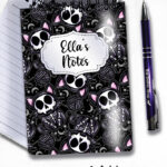 skelly cat & balls of wool gothic notebook journal option to personalise