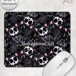 skelly cat & balls of wool gothic mouse mat option to personalise