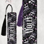 skelly cat & balls of wool gothic metal bookmark option to personalise