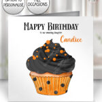 cute spooky black cupcake birthday or halloween card option to personalise