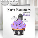 cute spooky ghost cupcake birthday or halloween card option to personalise