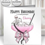 cute spooky pink skeleton cocktail birthday or halloween card option to personalise