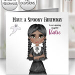 personalised willow goth girl birthday or halloween card
