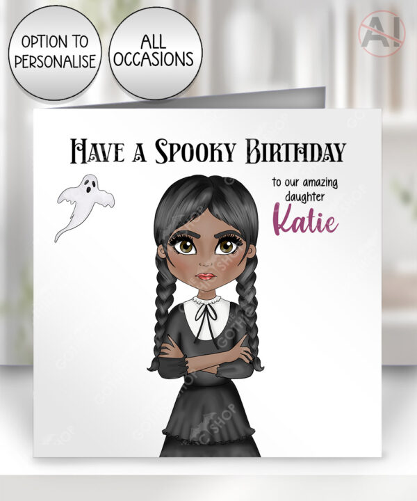personalised willow goth girl birthday or halloween card