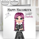 personalised willow goth girl birthday or halloween card
