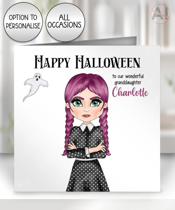 personalised willow goth girl birthday or halloween card