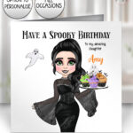 personalised goth lady spooky cupcakes birthday or halloween card