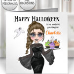 personalised goth lady spooky cupcakes birthday or halloween card
