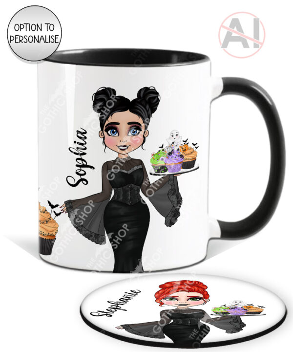 goth lady spooky cupcakes halloween mug and/or coaster optional to personalise