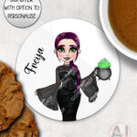 goth lady with spooky cauldron halloween mug and/or coaster optional to personalise