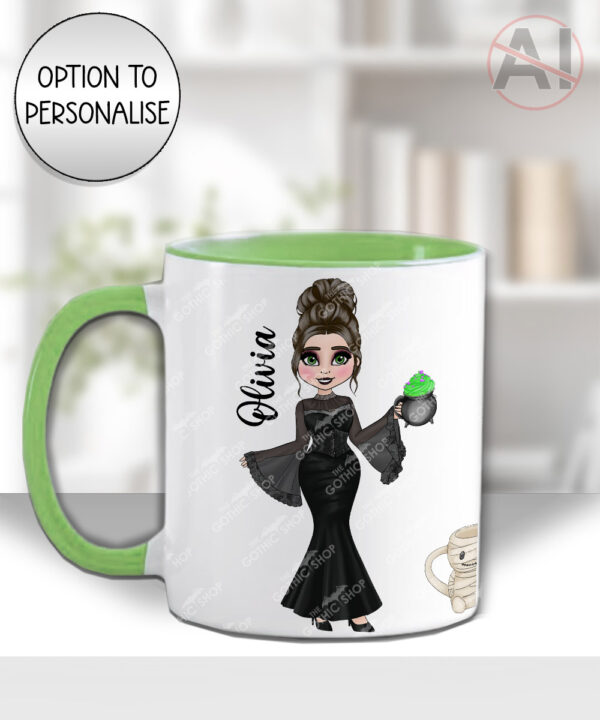 goth lady with spooky cauldron halloween mug and/or coaster optional to personalise