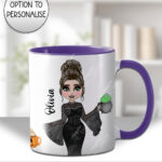 goth lady with spooky cauldron halloween mug and/or coaster optional to personalise