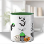 goth lady with spooky cauldron halloween mug and/or coaster optional to personalise
