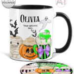 personalised halloween mug and/or coaster – cute spooky mugs halloween gift