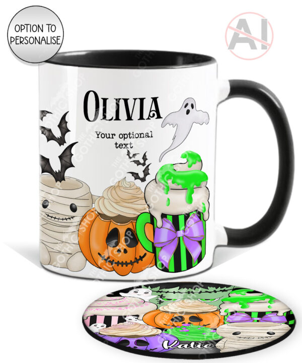 personalised halloween mug and/or coaster – cute spooky mugs halloween gift
