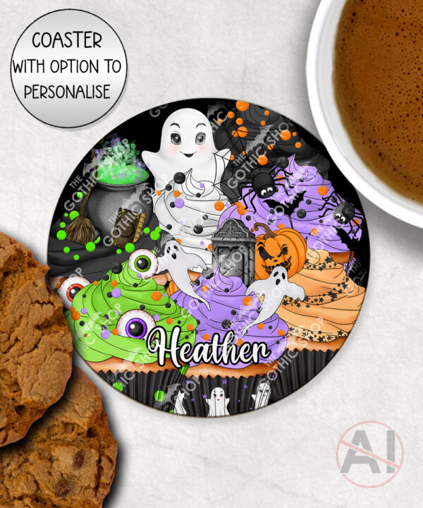 cute spooky cupcakes personalised halloween mug and/or coaster
