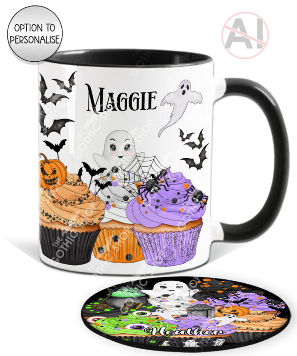 cute spooky cupcakes personalised halloween mug and/or coaster