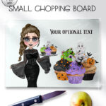 goth lady spooky halloween cupcakes chopping board option to personalise