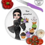 goth lady spooky halloween cupcakes chopping board option to personalise