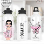 pink skeleton girl & cocktail gothic water bottle option to personalise