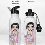 pink skeleton girl & cocktail gothic water bottle option to personalise