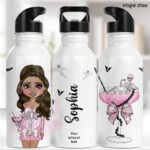 pink skeleton girl & cocktail gothic water bottle option to personalise