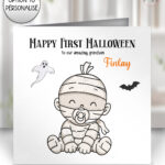 personalised baby’s first halloween card – cute mummy baby halloween card