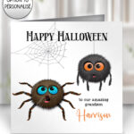 cute spiders personalised halloween card for grandson or granddaughter
